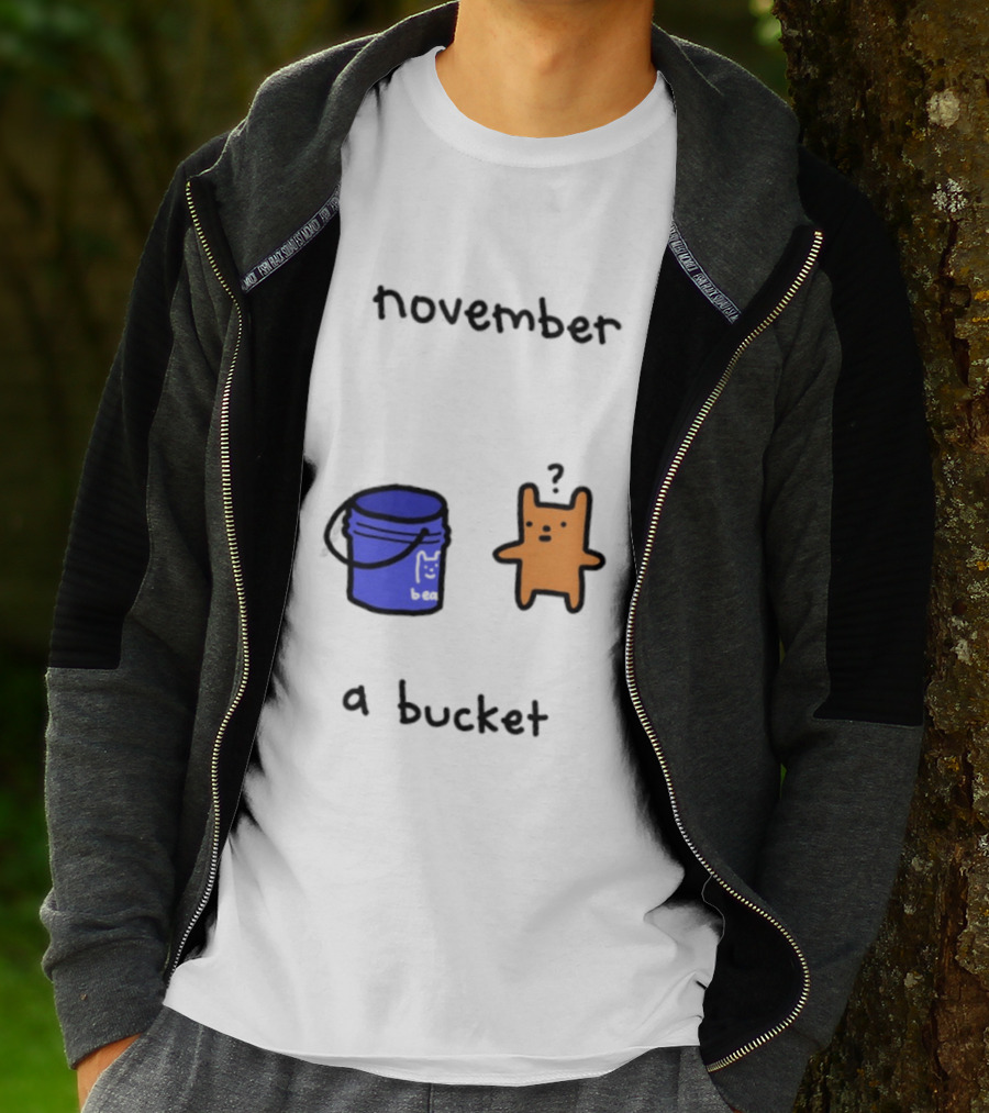 November A Bucket Doodle Minimalist Orange Character Blue Bucket T-Shirt