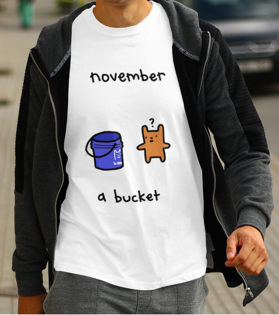 November A Bucket Doodle Minimalist Orange Character Blue Bucket T-Shirt