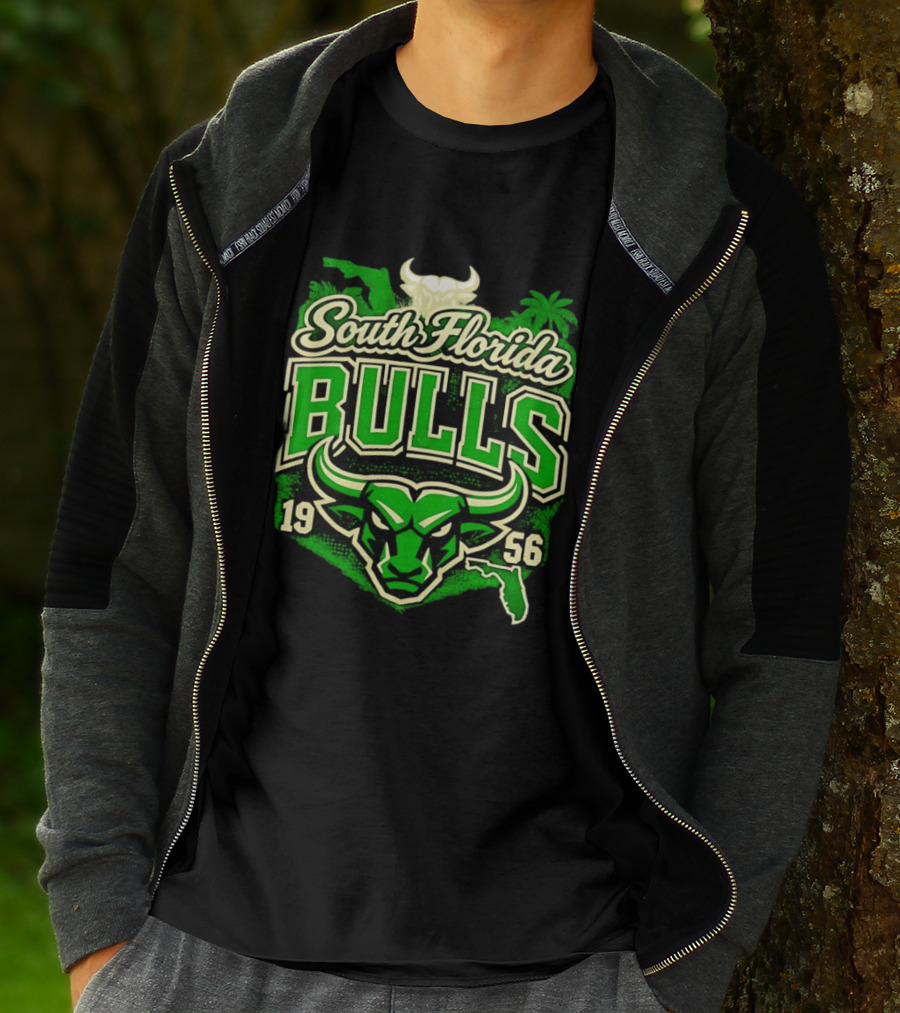 South Florida Bulls 1956 NCAA College Football Palm Tree Map Green Bull T-Shirt