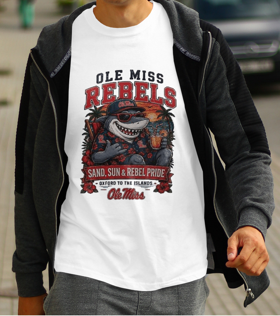 Ole Miss Rebels Shark Sand Sun Rebel Pride Oxford To The Islands T-Shirt