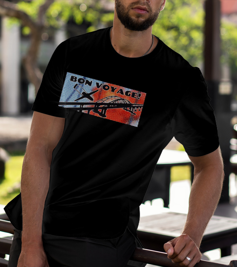 Bon Voyage Halftone Airplane And Bridge Travel T-Shirt