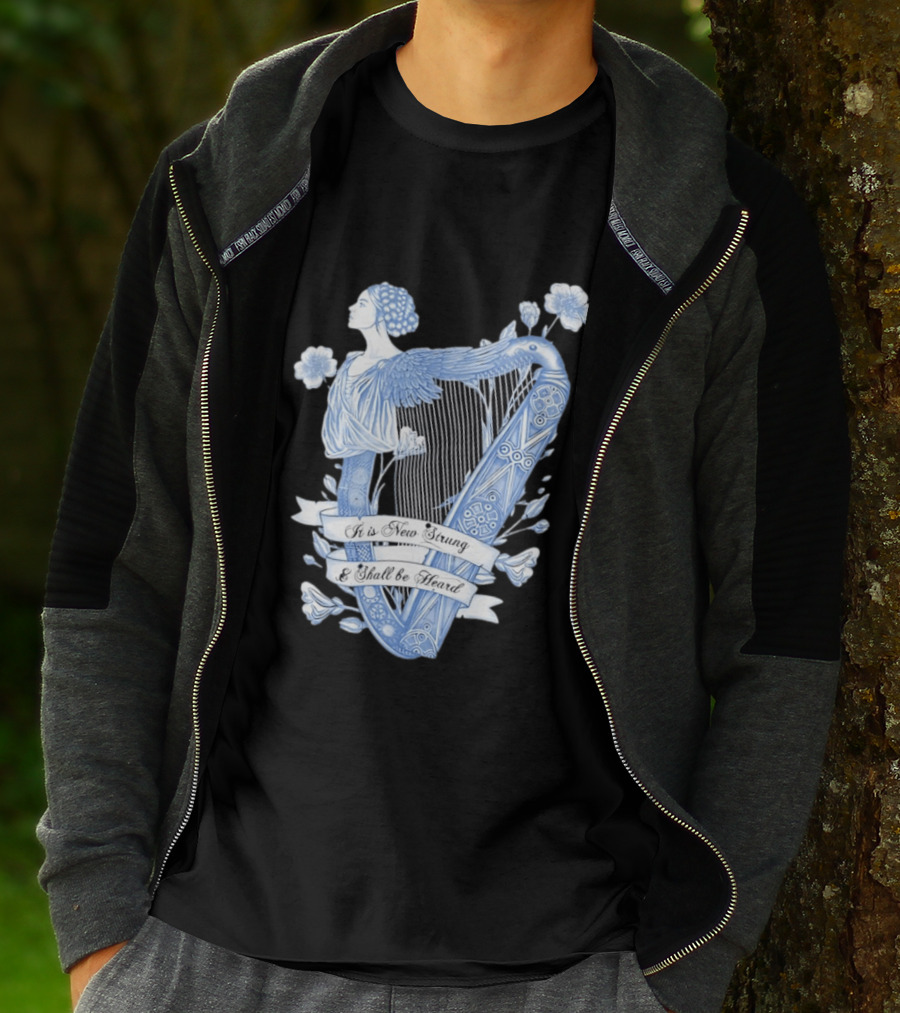It Is New Strung And Shall Be Heard Harp Celtic Angelic Floral T-Shirt