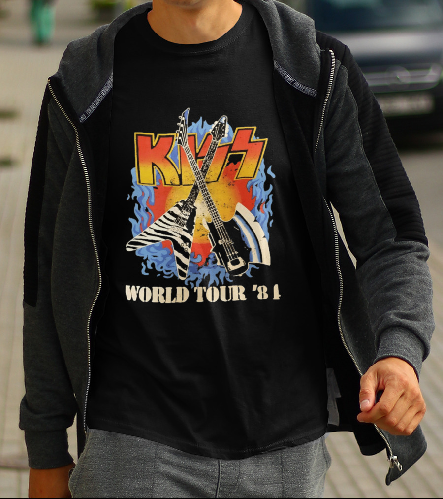 Kiss World Tour '84 Rock Music Band Vintage Electric Guitars T-Shirt