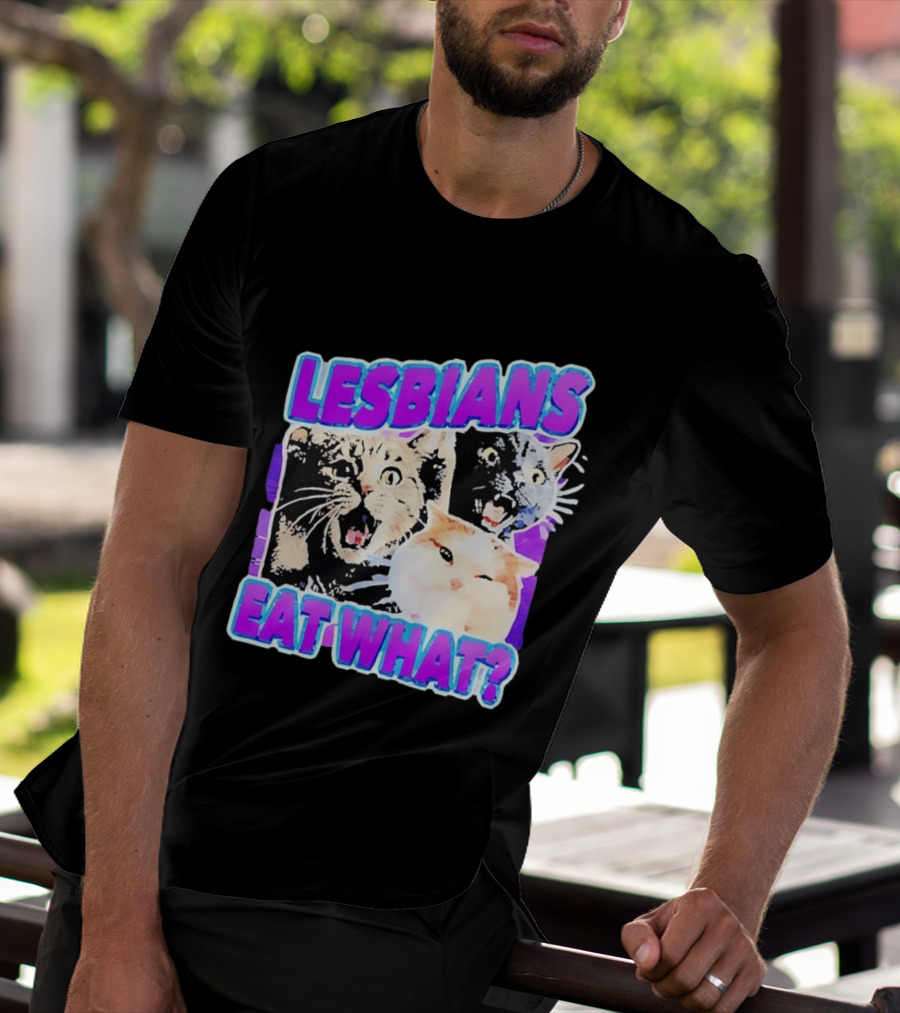 Lesbians Eat What Cat Meme Lesbian Pride Retro Cats T-Shirt