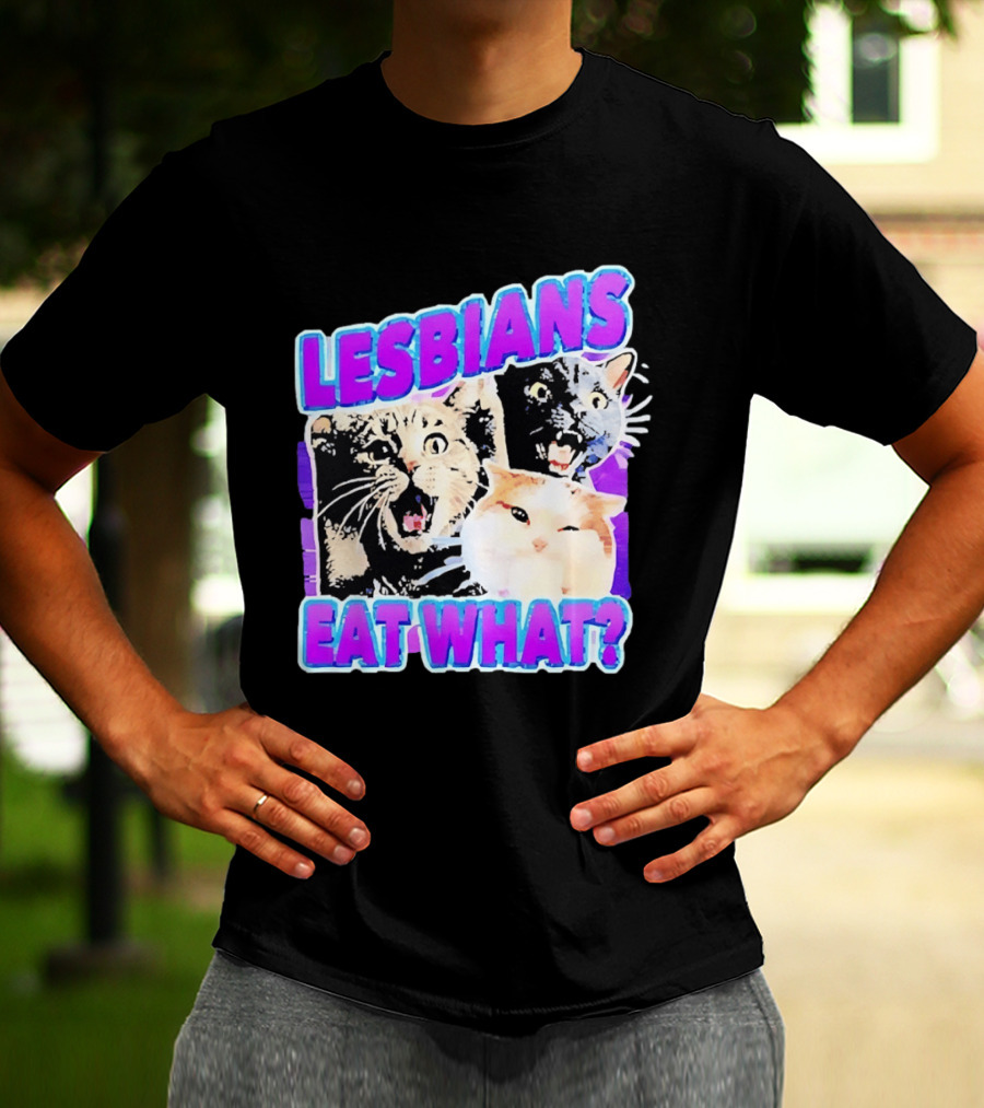 Lesbians Eat What Cat Meme Lesbian Pride Retro Cats T-Shirt