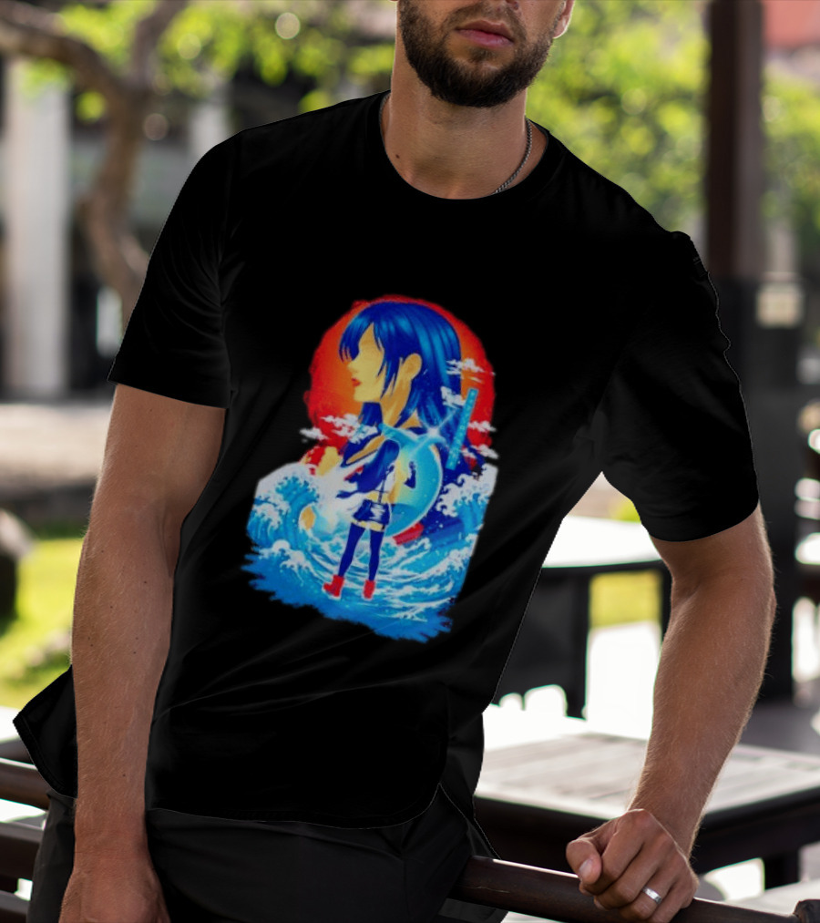 Tifa Lockhart Final Fantasy Japanese Wave Anime Art Ocean Scene T-Shirt