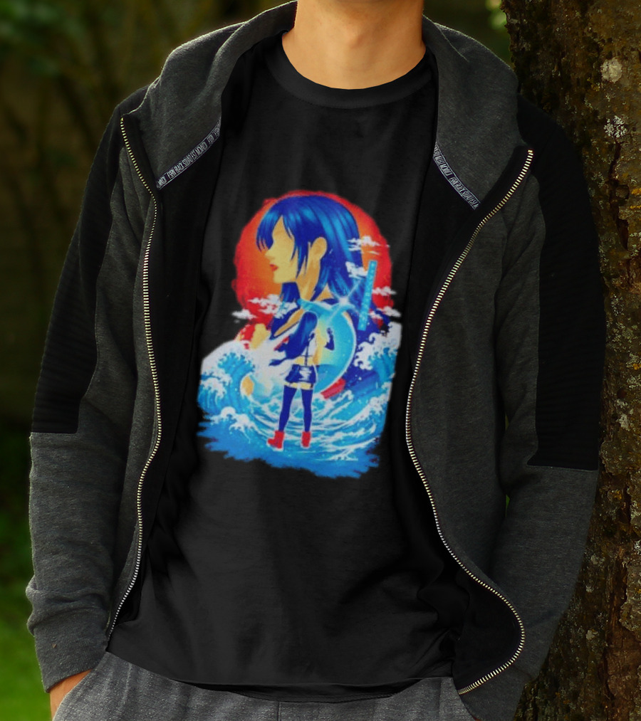 Tifa Lockhart Final Fantasy Japanese Wave Anime Art Ocean Scene T-Shirt