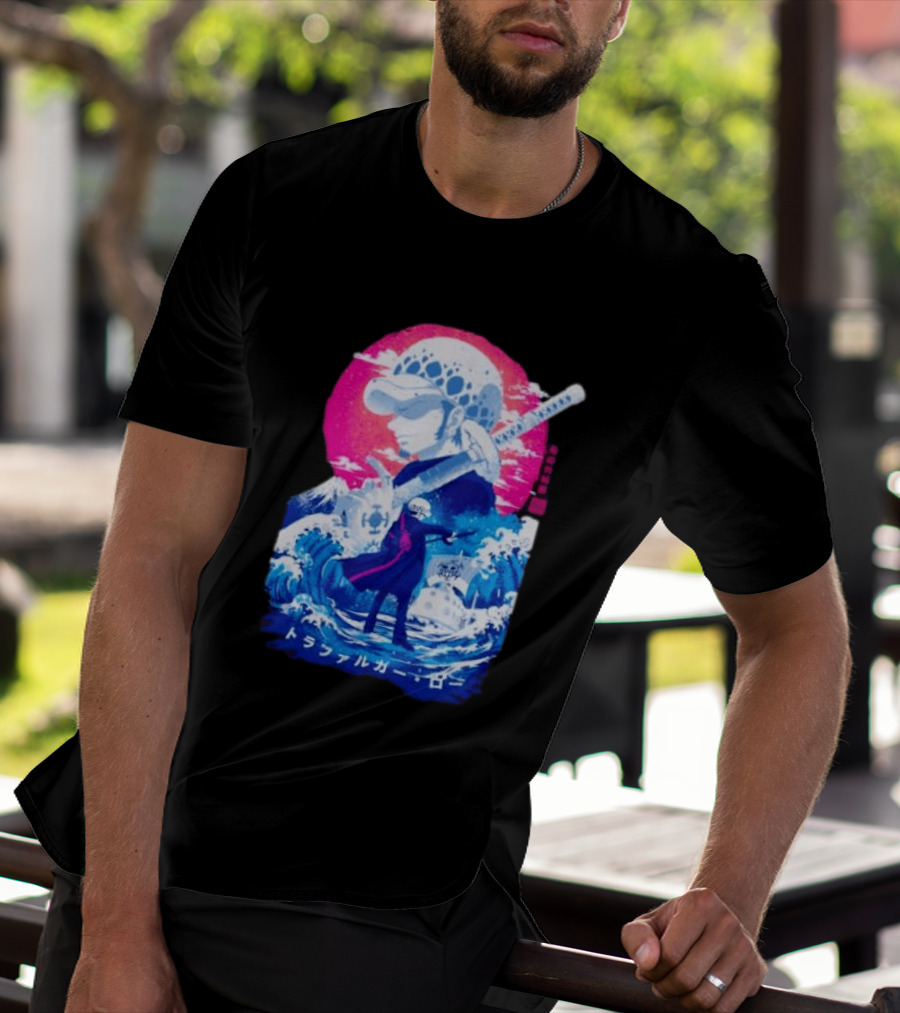 Trafalgar Law One Piece Surgeon Of Death Anime Japanese Text Scenic Waves T-Shirt