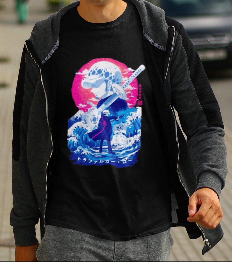 Trafalgar Law One Piece Surgeon Of Death Anime Japanese Text Scenic Waves T-Shirt