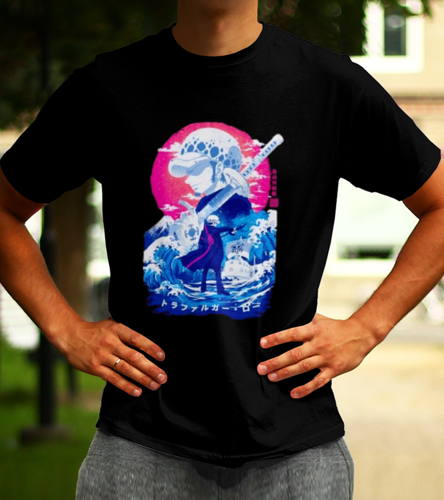Trafalgar Law One Piece Surgeon Of Death Anime Japanese Text Scenic Waves T-Shirt