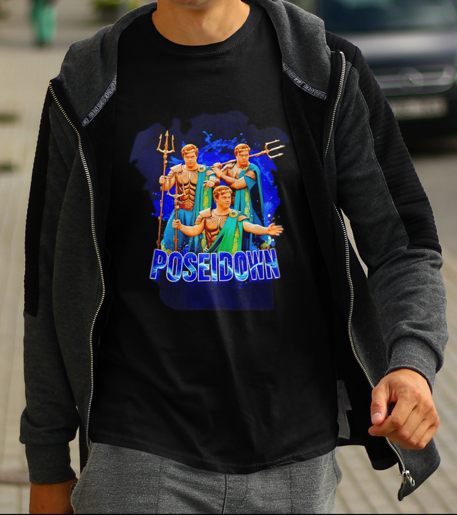 Poseidown Trident Meme Poseidon Blue Cape T-Shirt