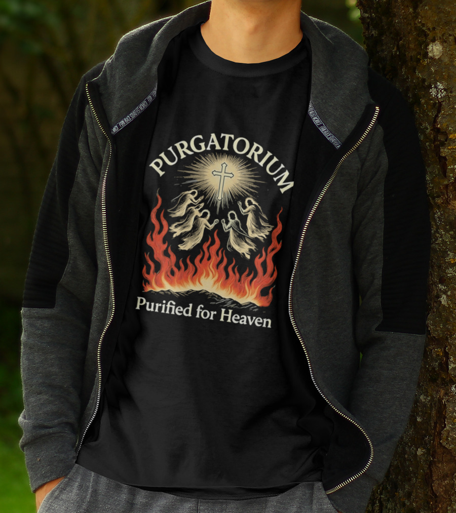 Purgatorium Purified For Heaven Angels Cross Flames Spiritual T-Shirt