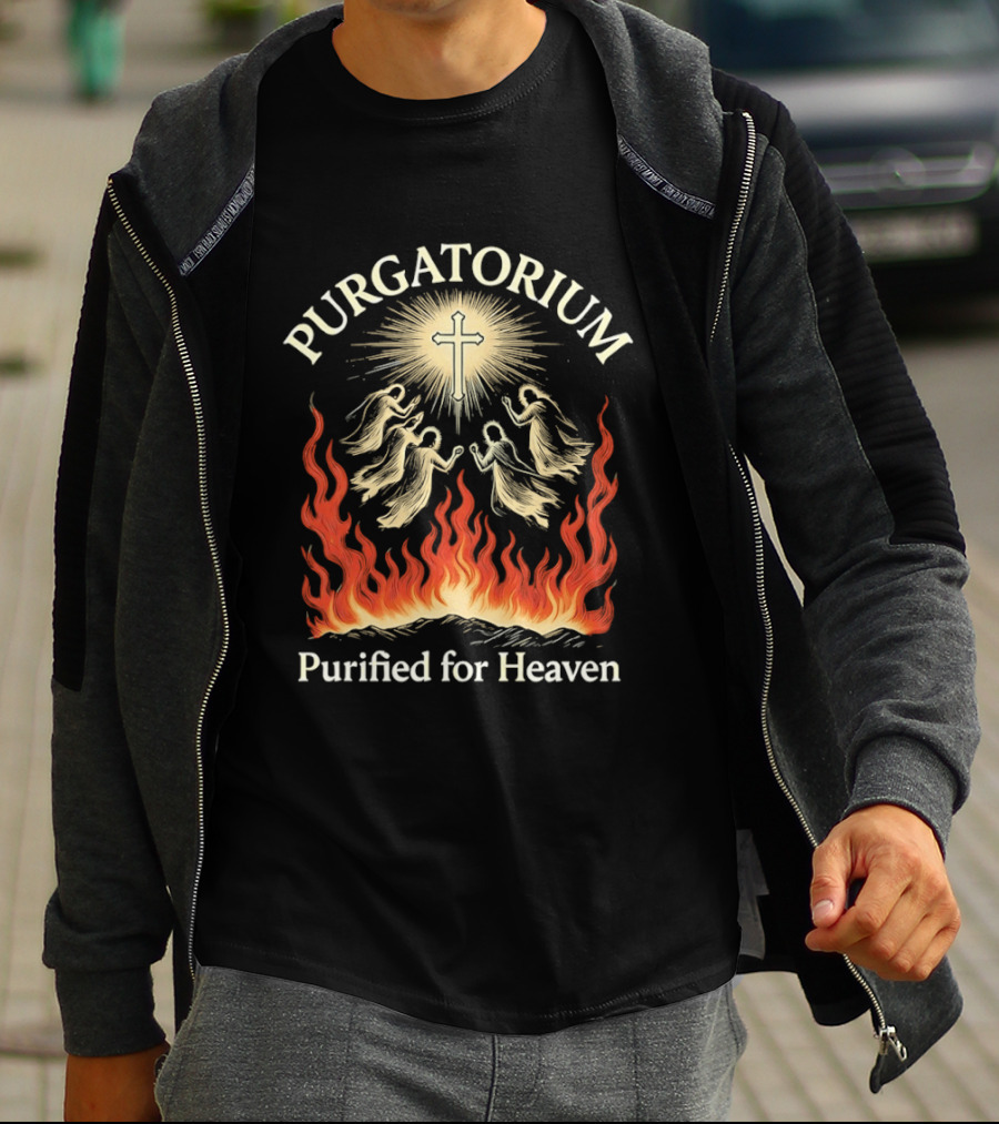 Purgatorium Purified For Heaven Angels Cross Flames Spiritual T-Shirt