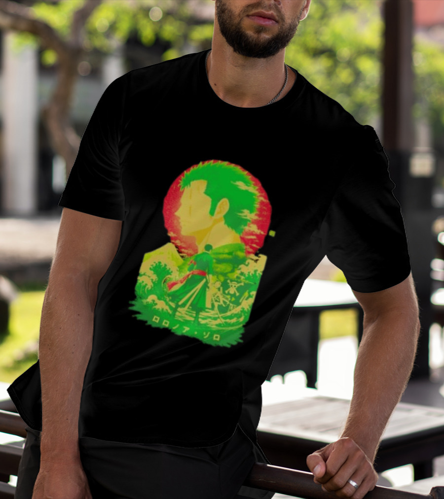 Roronoa Zoro One Piece Ukiyo E Kanji Waves Anime Series T-Shirt