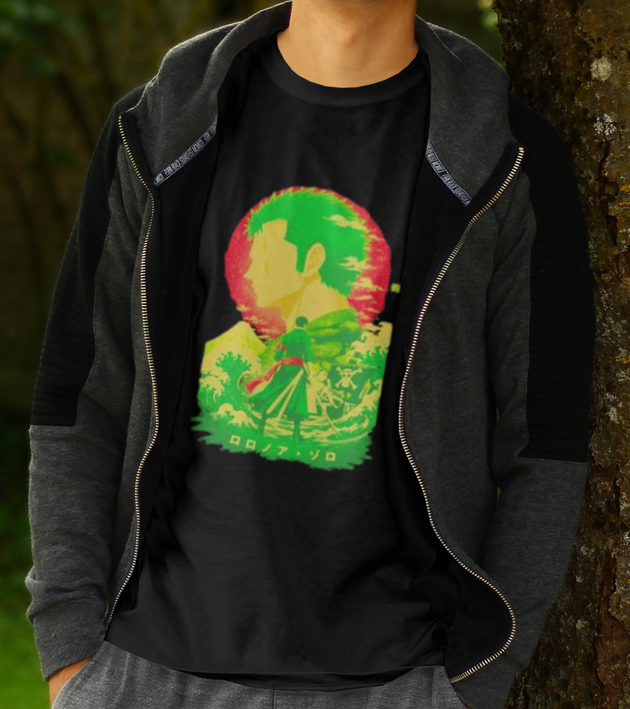 Roronoa Zoro One Piece Ukiyo E Kanji Waves Anime Series T-Shirt