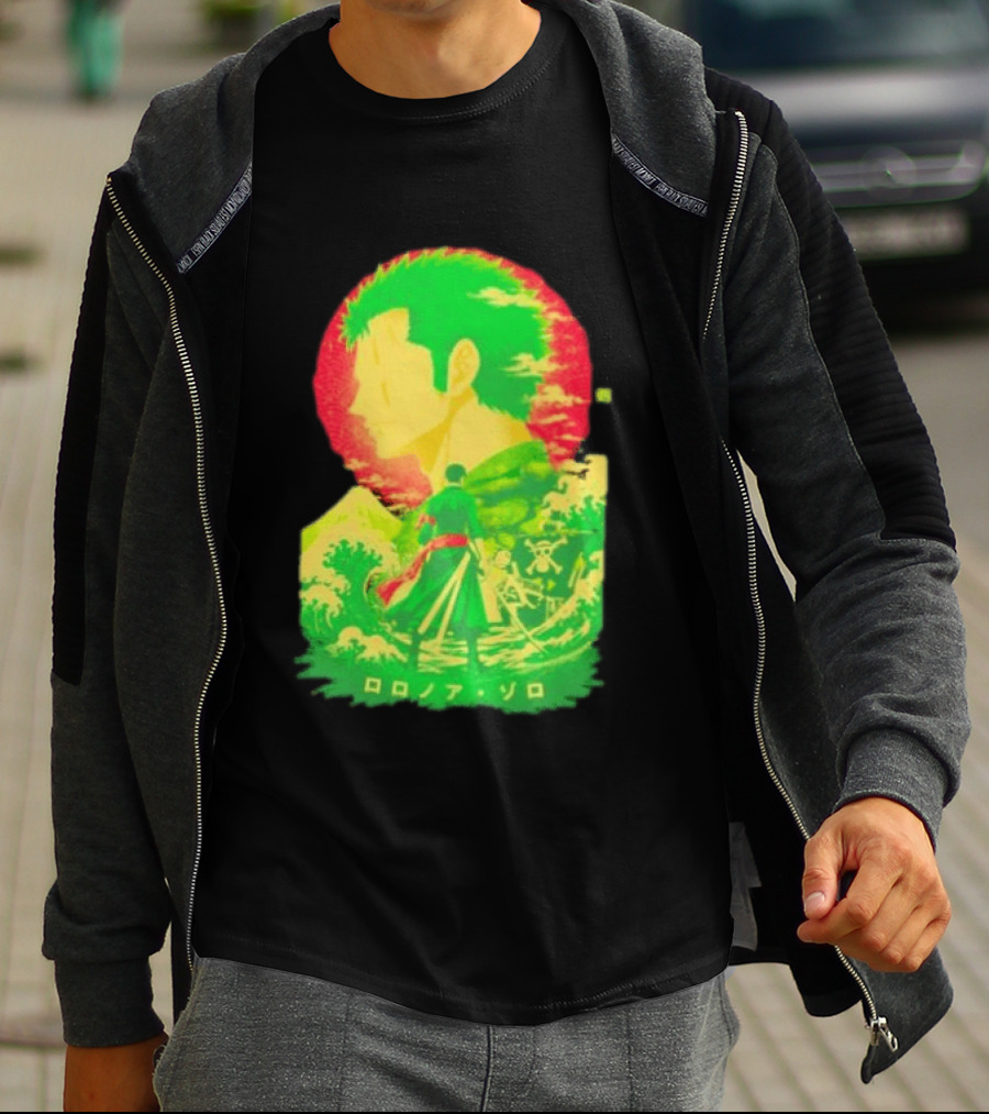 Roronoa Zoro One Piece Ukiyo E Kanji Waves Anime Series T-Shirt
