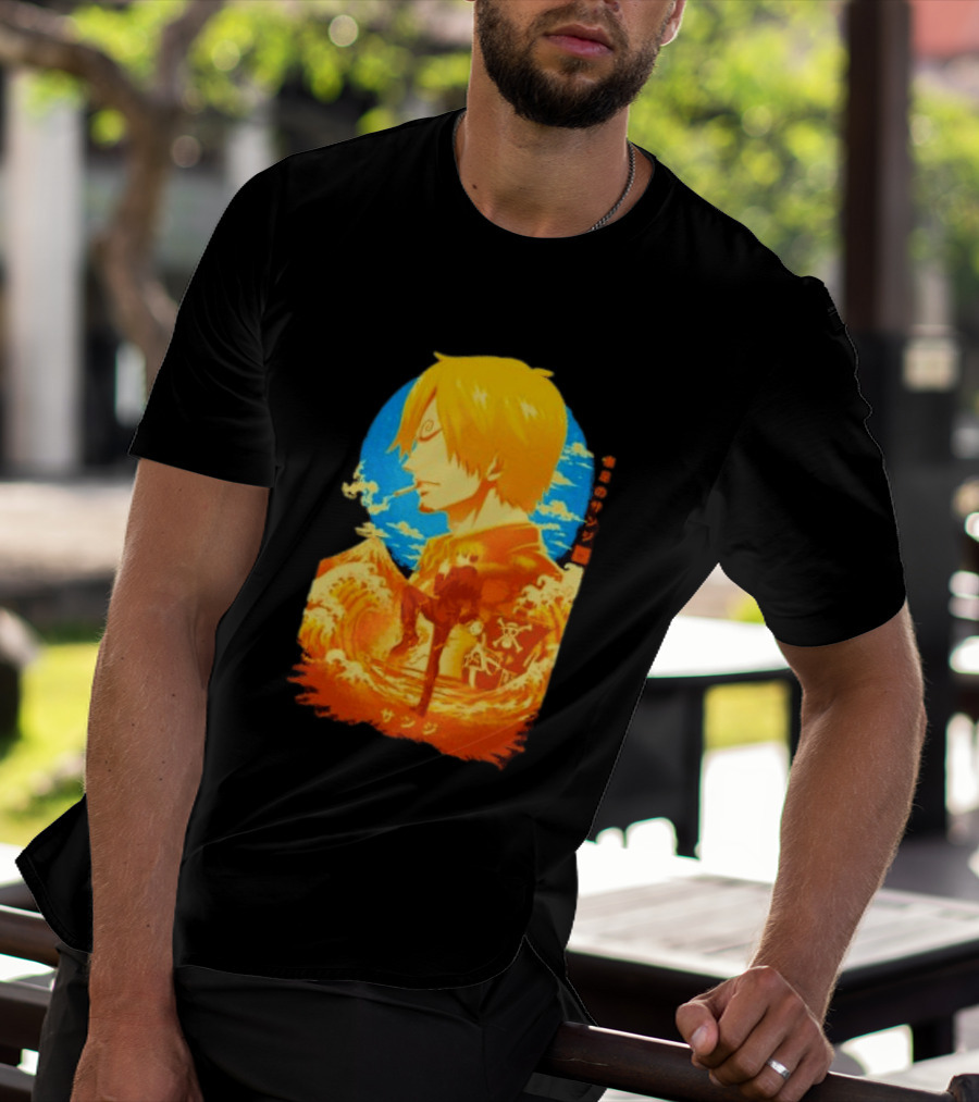 Sanji Black Leg One Piece Anime Manga Ocean Scene Luffy Jolly Roger T-Shirt