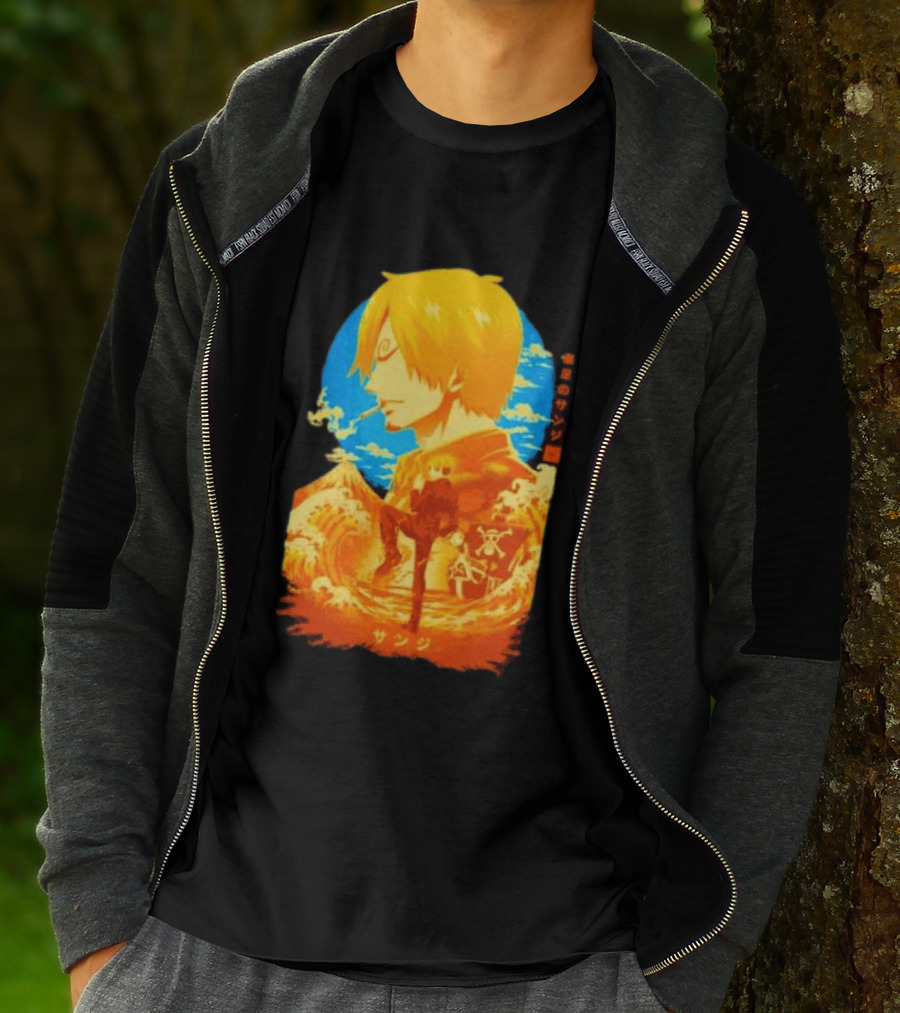 Sanji Black Leg One Piece Anime Manga Ocean Scene Luffy Jolly Roger T-Shirt