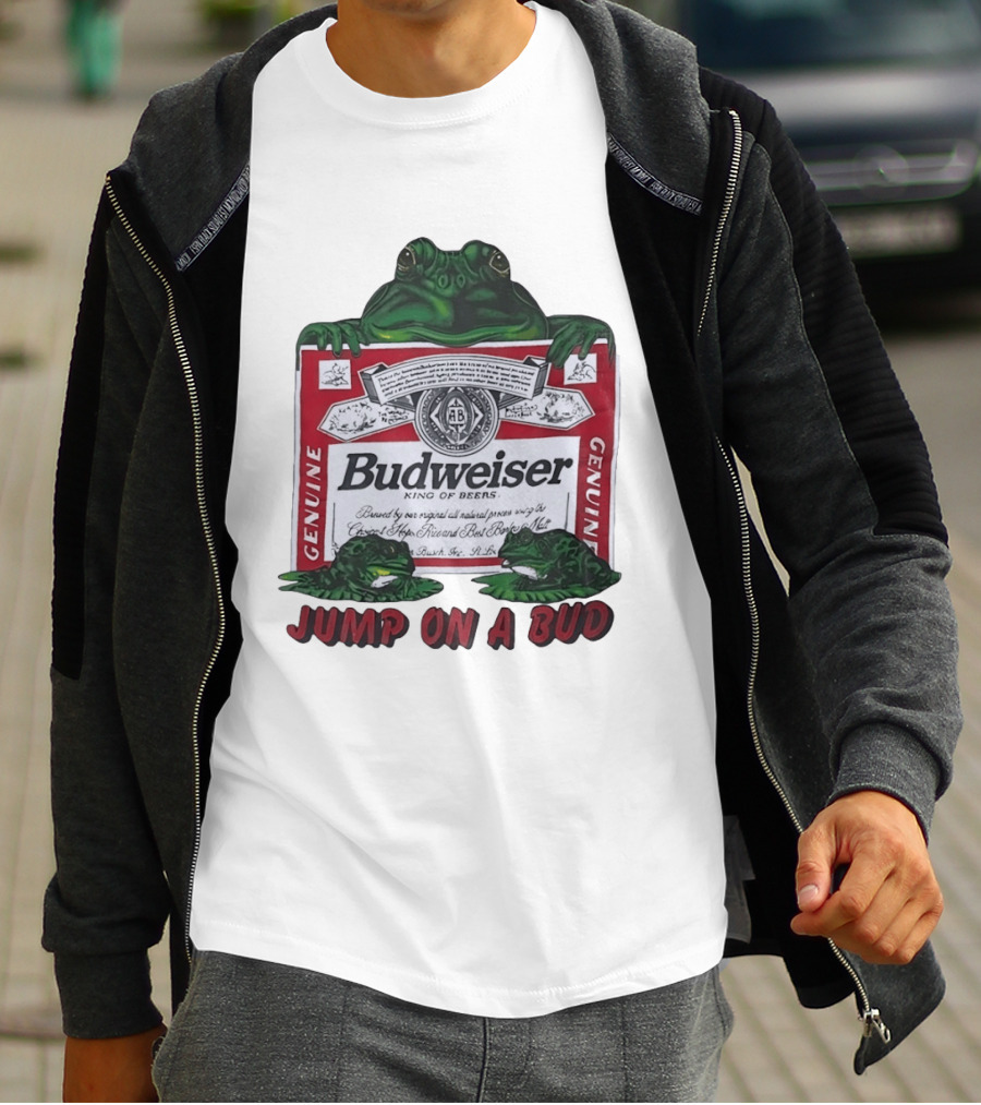 Budweiser Genuine King Of Beers Frogs Jump On A Bud T-Shirt