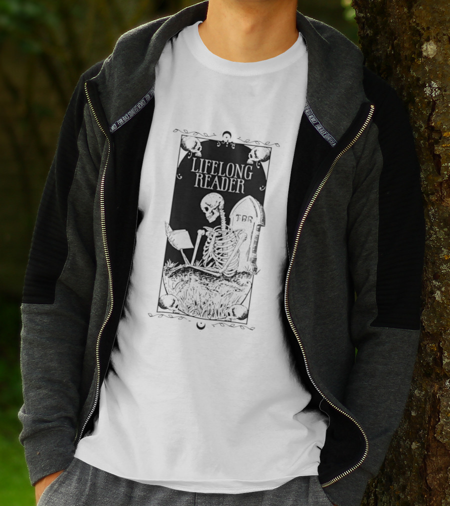 Lifelong Reader Skeleton With Book And Tombstone Retro Gothic T-Shirt