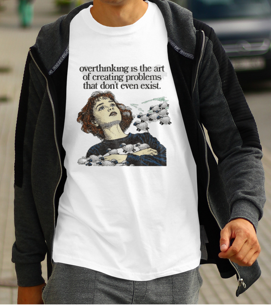 Overthinking Is The Art Of Creating Problems That Don't Even Exist Vintage Style Girl With Sheep T-Shirt