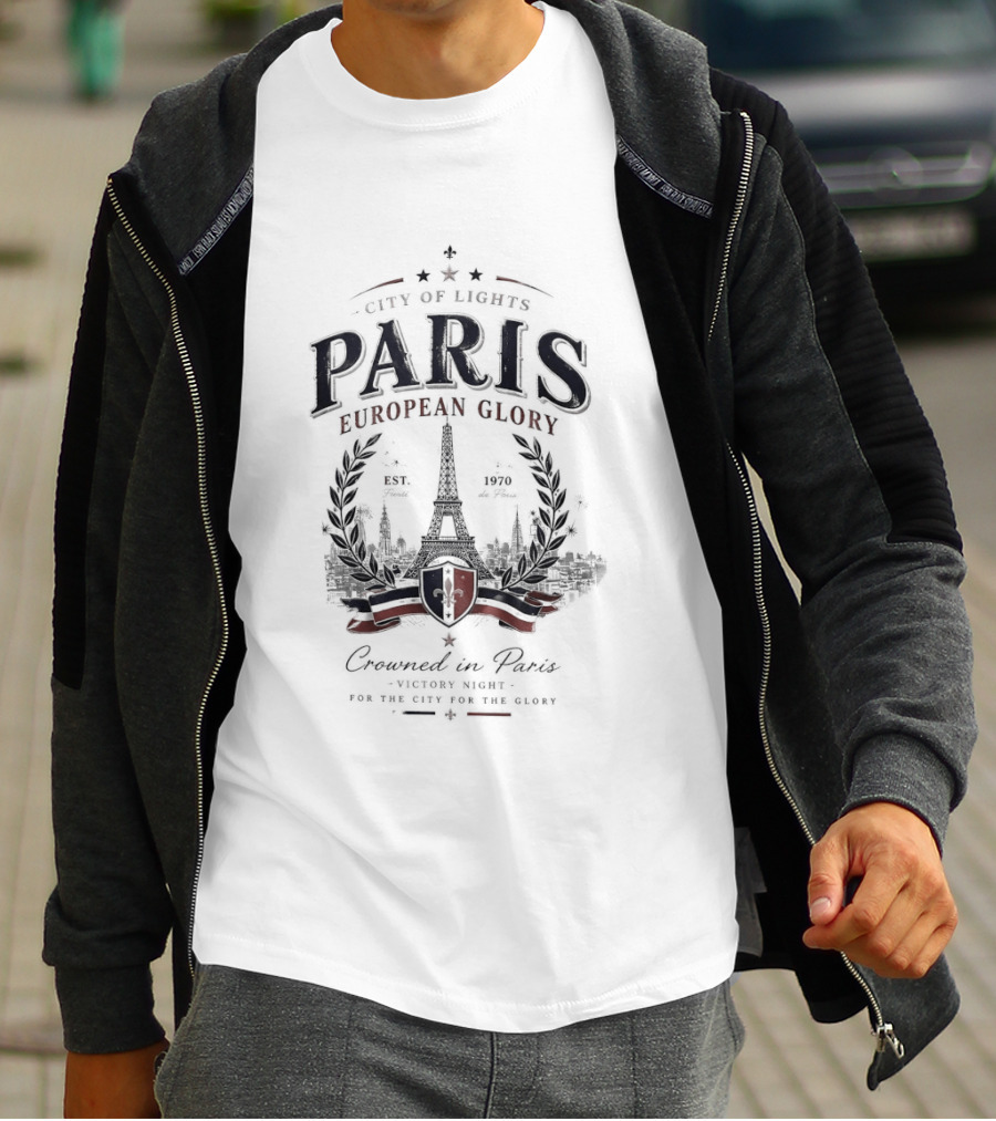 City Of Lights Paris European Glory Crowned In Paris Victory Night Tour Eiffel Fleur De Lys T-Shirt
