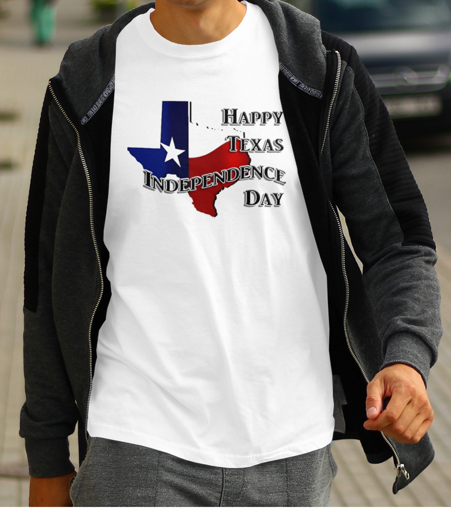 Happy Texas Independence Day Map Red And Blue Star T-Shirt