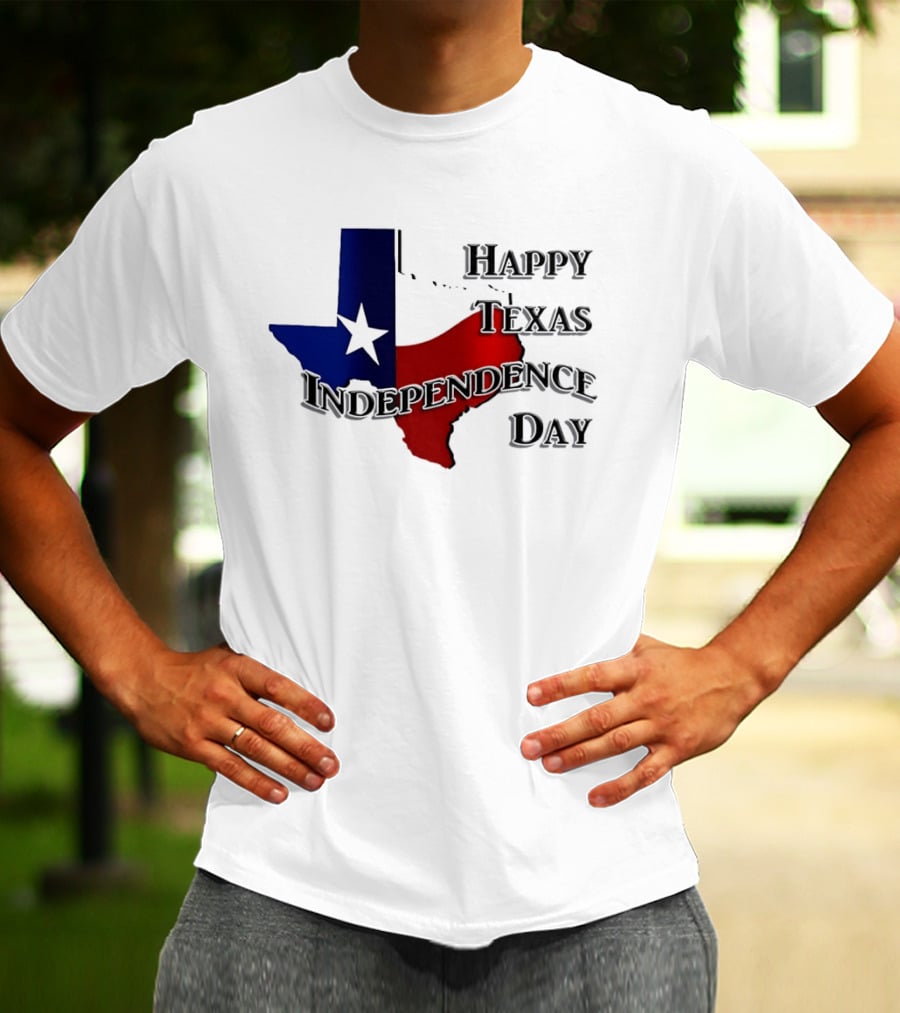 Happy Texas Independence Day Map Red And Blue Star T-Shirt