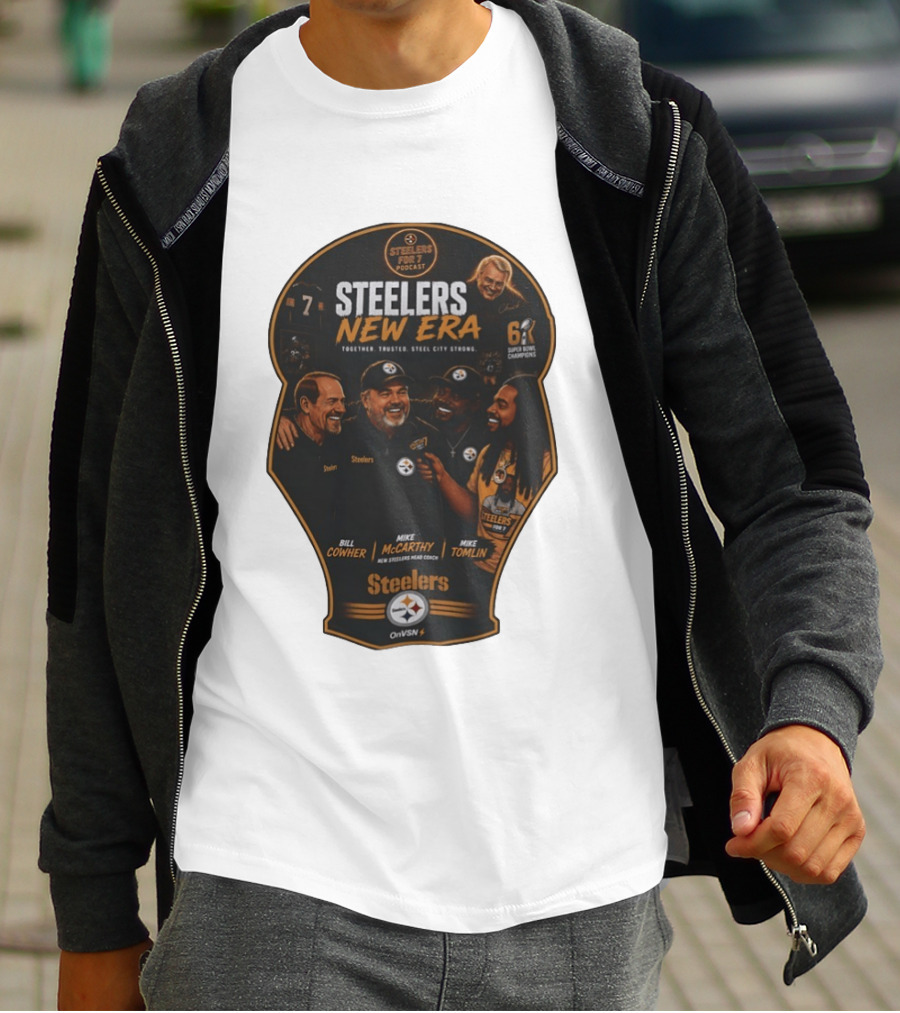 Steelers New Era Podcast Bill Cowher Mike McCarthy Mike Tomlin Together Trusted Steel City Strong Super Bowl Champions T-Shirt