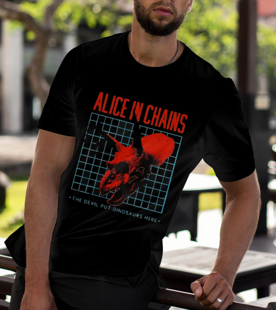Alice In Chains The Devil Put Dinosaurs Here Red Skeleton Grid T-Shirt