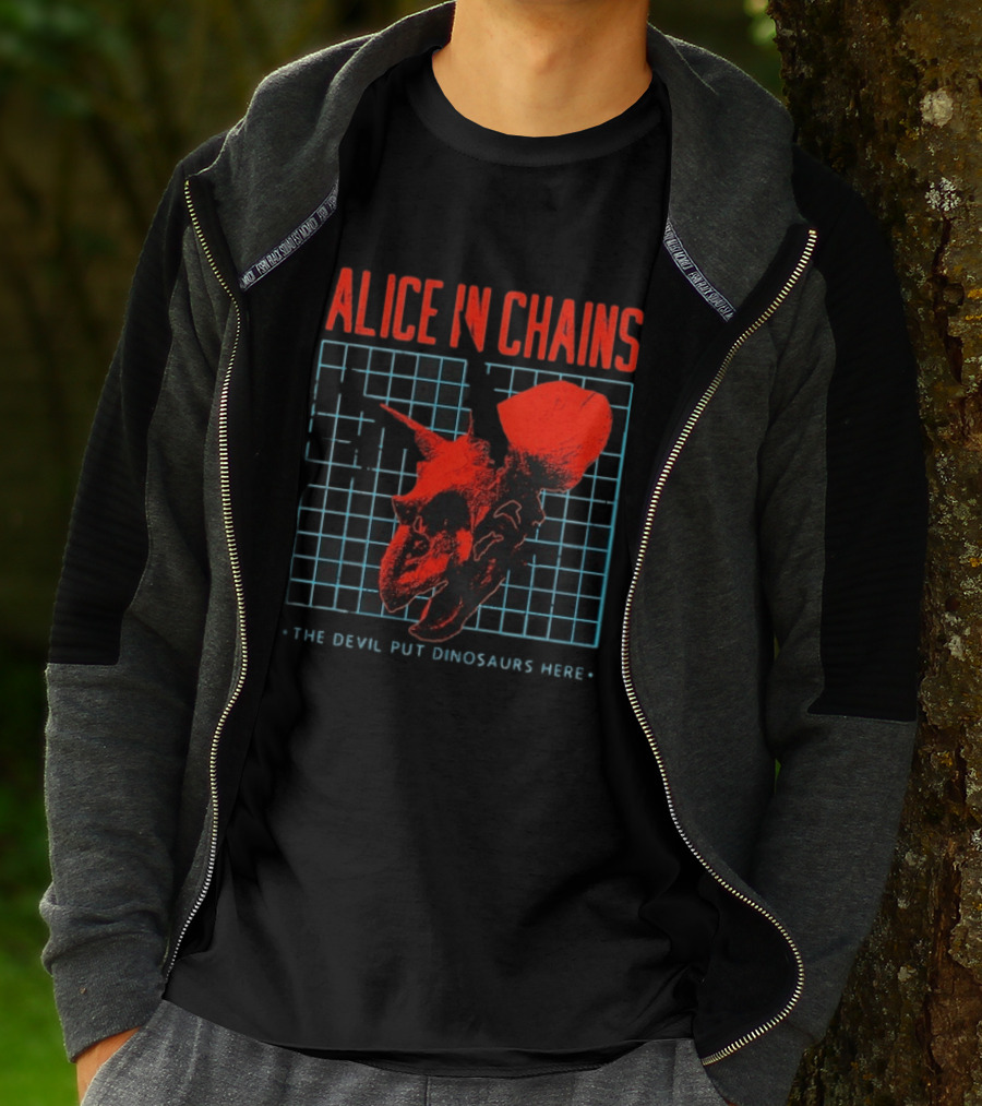Alice In Chains The Devil Put Dinosaurs Here Red Skeleton Grid T-Shirt