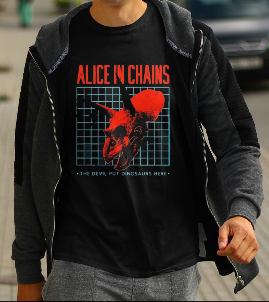Alice In Chains The Devil Put Dinosaurs Here Red Skeleton Grid T-Shirt