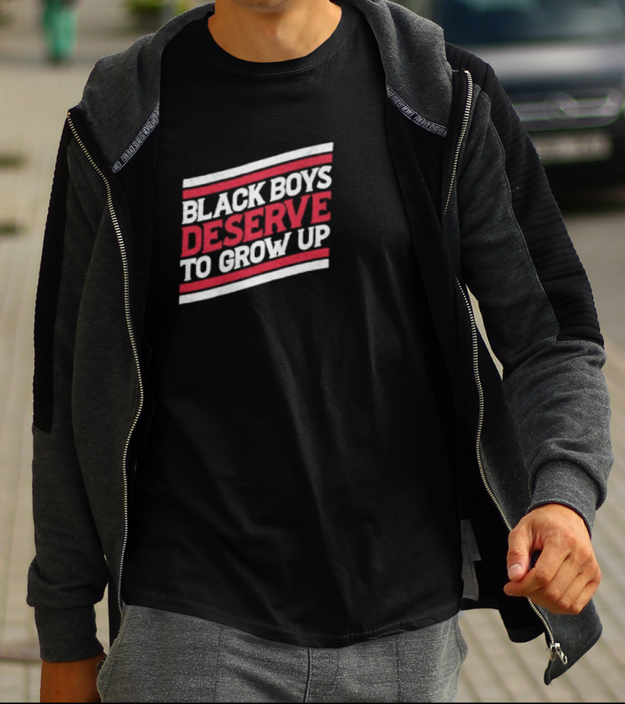 Black Boys Deserve To Grow Up Distressed Text With Red And White Stripes T-Shirt