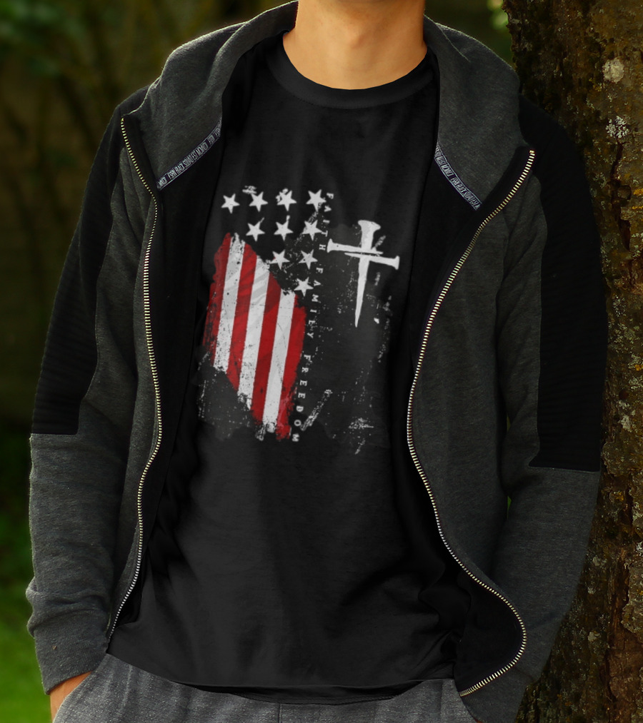 Faith Family Freedom Patriotic American Flag Cross T-Shirt