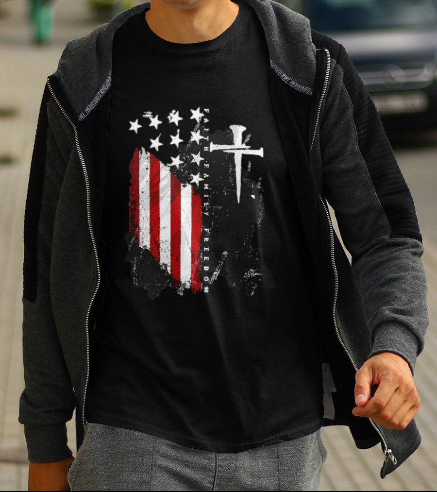 Faith Family Freedom Patriotic American Flag Cross T-Shirt