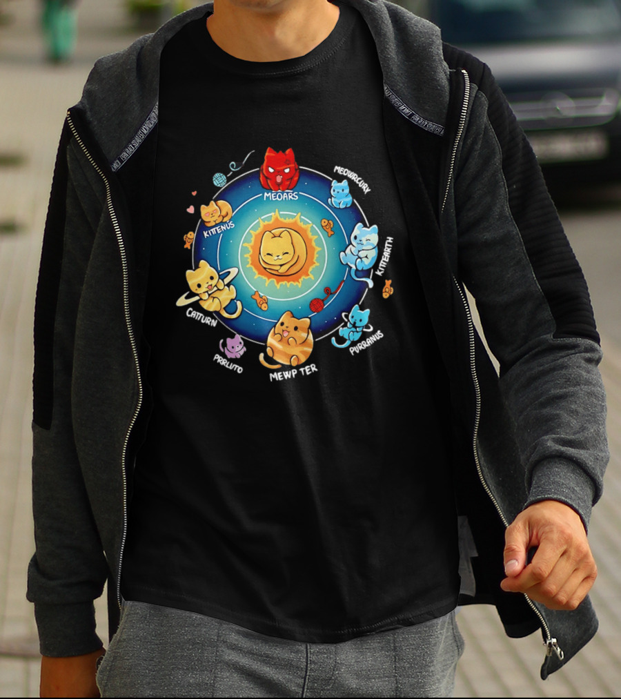Cat Solar System Pun With Meowars And Planets Names Like Kittenus And Purrurns T-Shirt