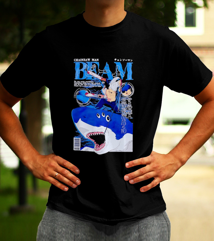 Chainsaw Man Beam Shark Transformation Japanese Manga Cover T-Shirt