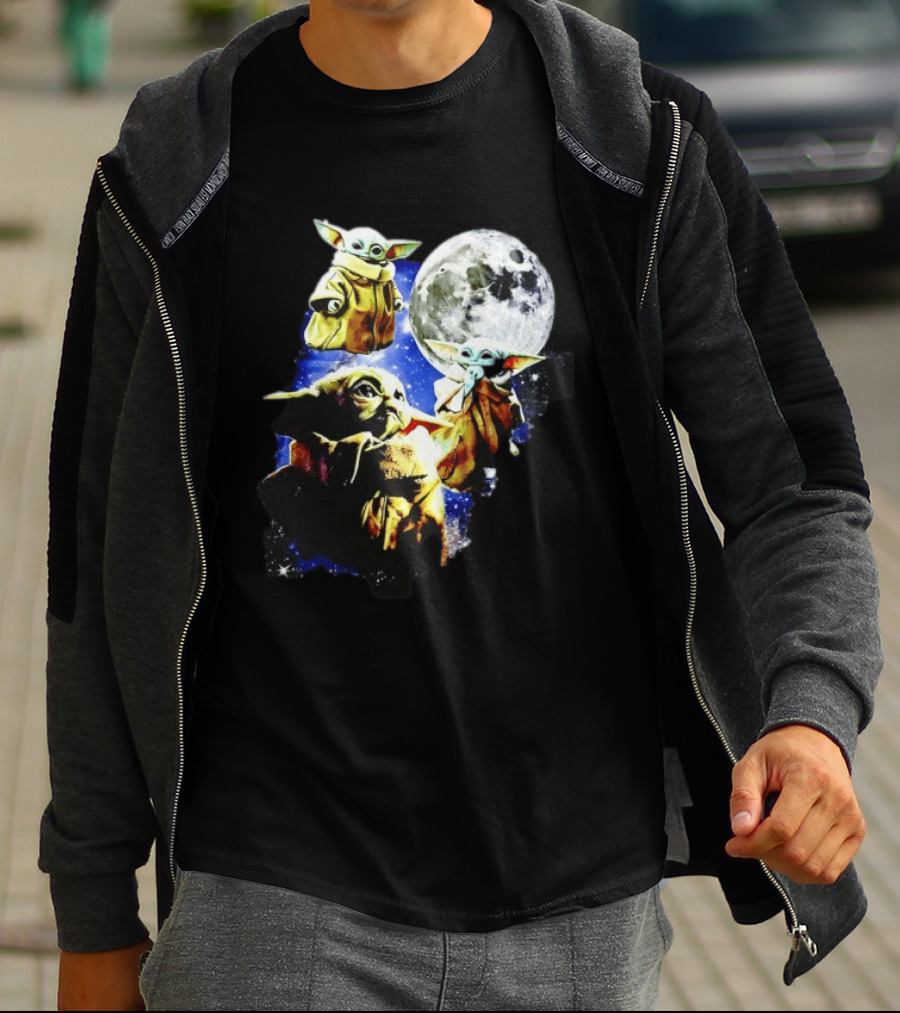 Grogu Star Wars The Mandalorian Baby Yoda Three Wolves Moon T-Shirt