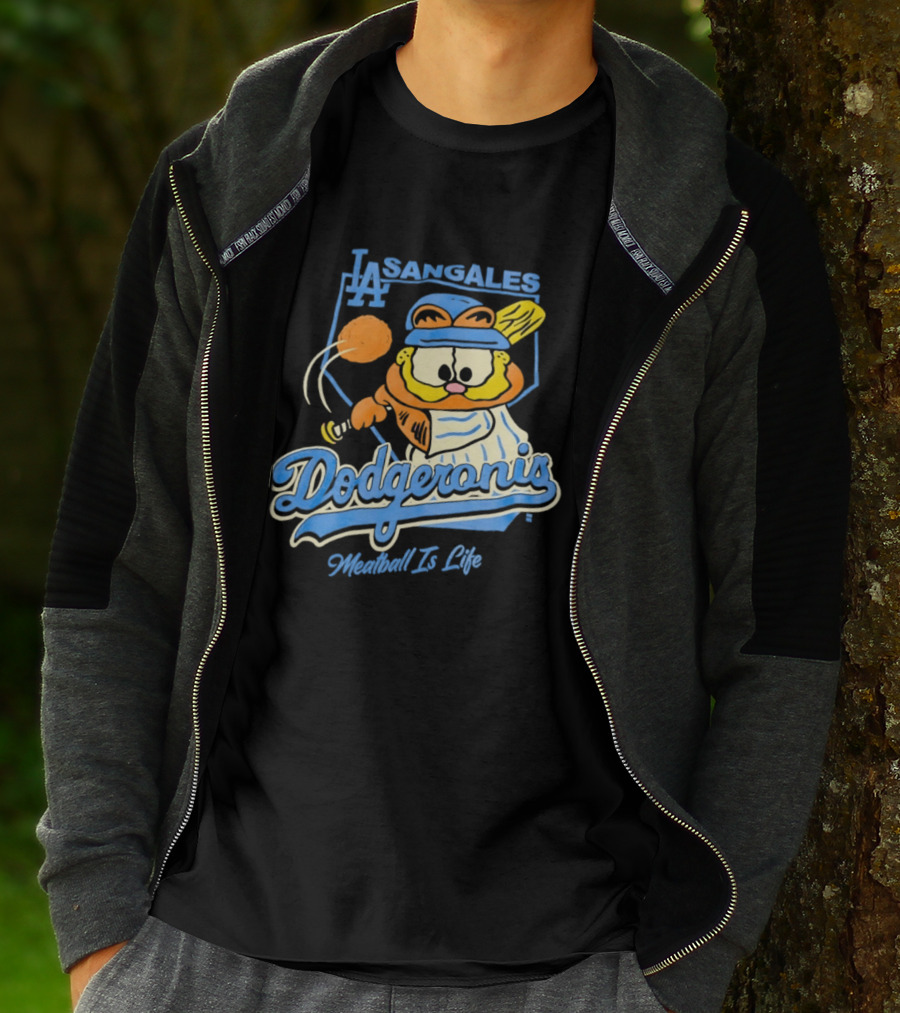 La Sangales Dodgeronis Meatball Is Life Los Angeles Dodgers Orange Cat Baseball T-Shirt