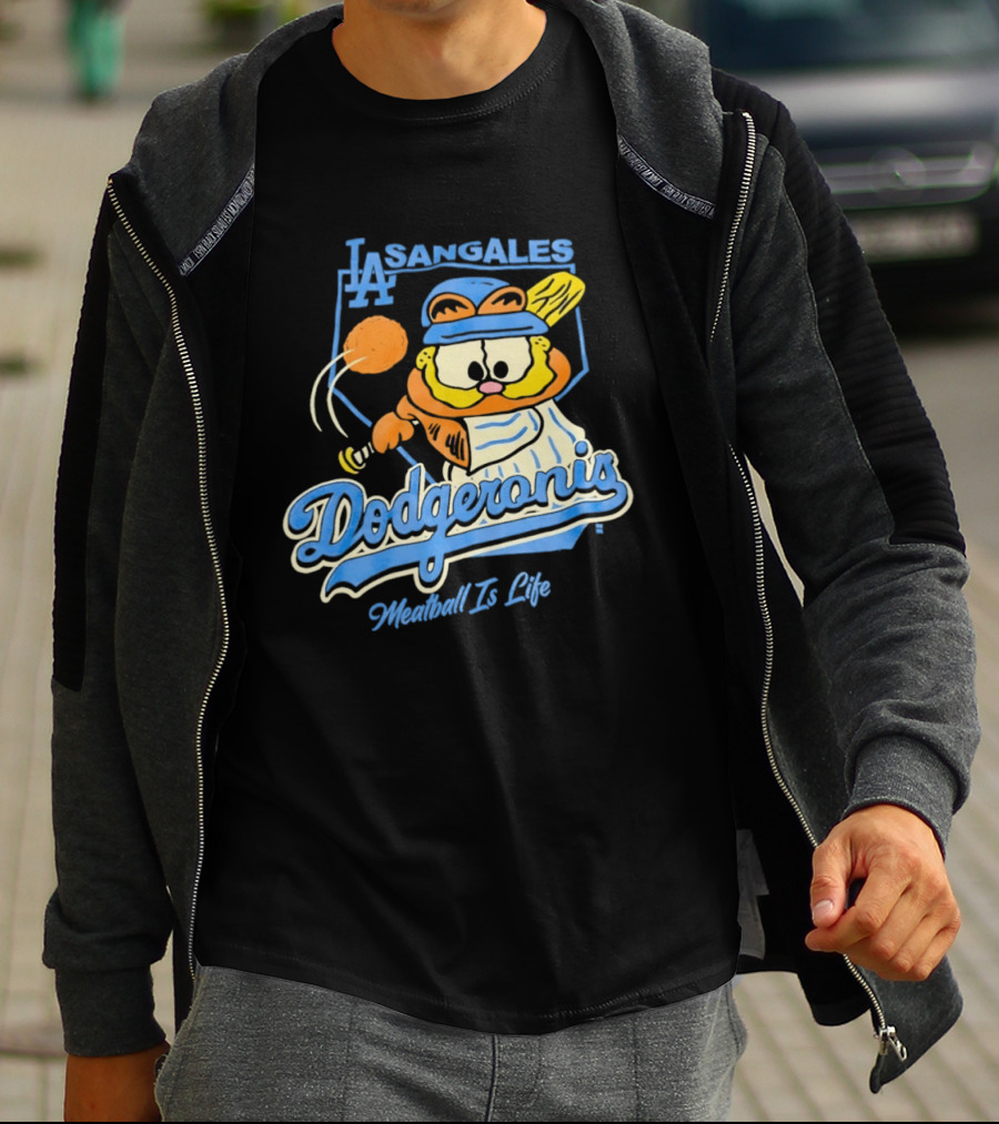 La Sangales Dodgeronis Meatball Is Life Los Angeles Dodgers Orange Cat Baseball T-Shirt