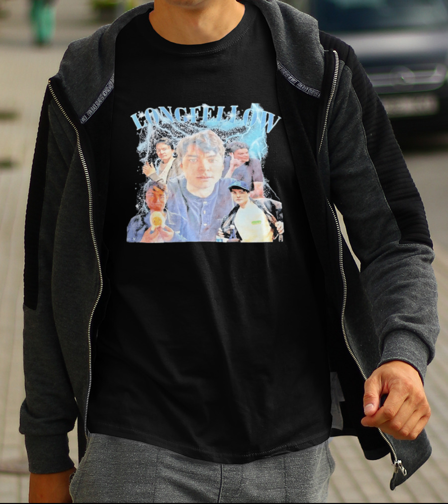 Longfellowww Collage Blue Lightning Multiple Faces Visual T-Shirt