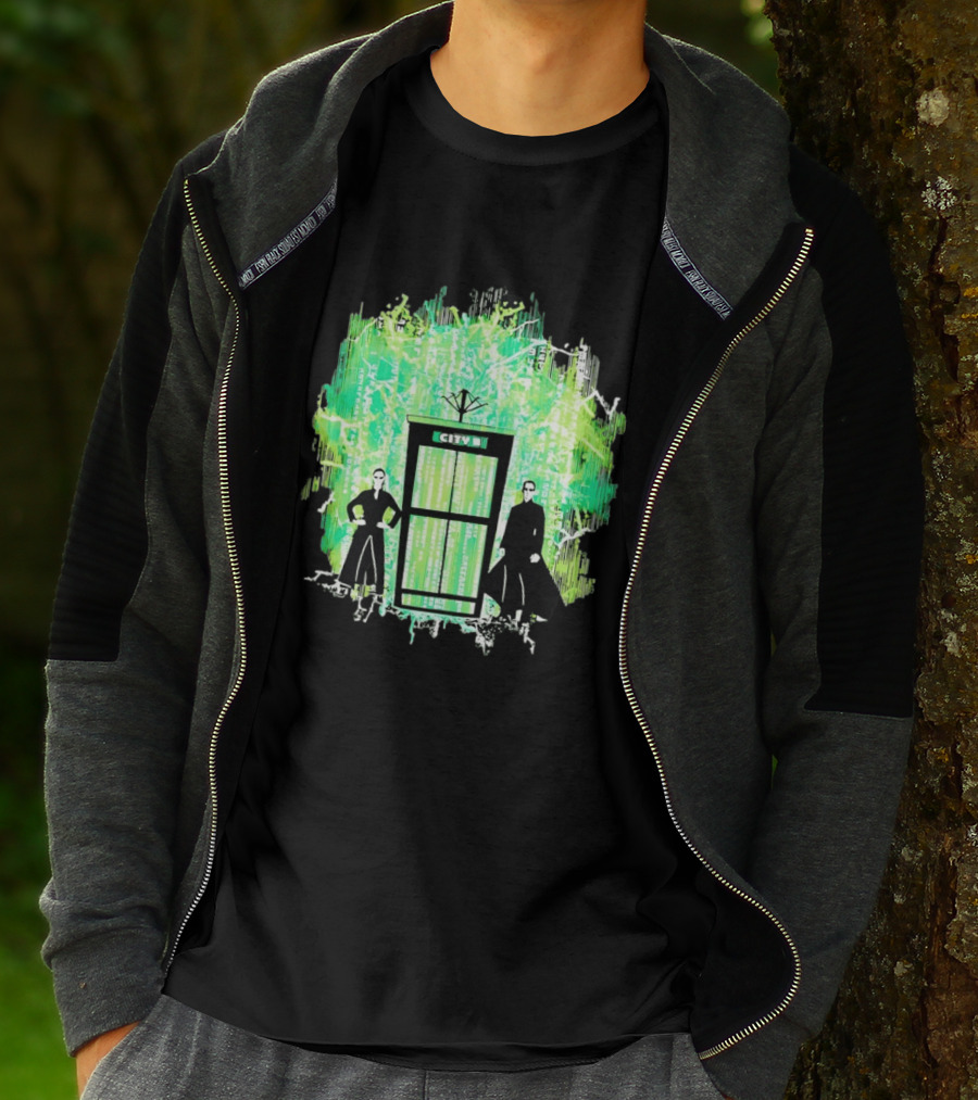 Matrix City Phone Booth Green Code Agents T-Shirt