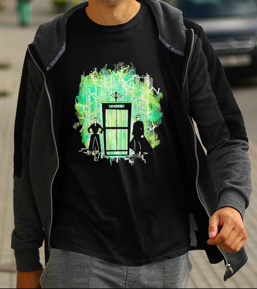 Matrix City Phone Booth Green Code Agents T-Shirt