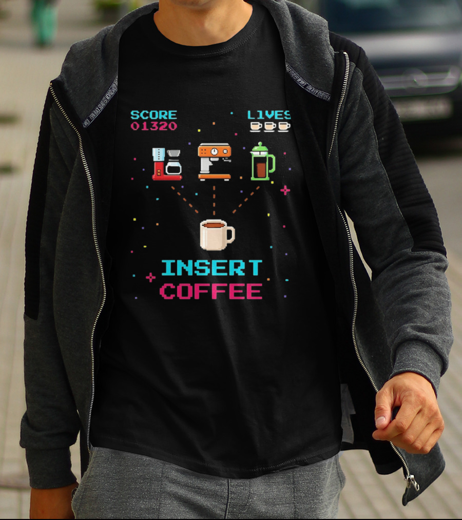 Score 01320 Lives Insert Coffee Retro Arcade T-Shirt