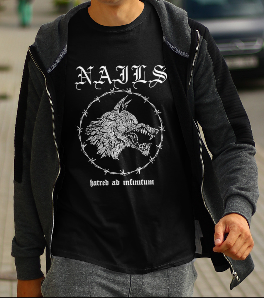Nails Hatred Ad Infinitum Wolf Hardcore Punk Barbed Wire Border T-Shirt