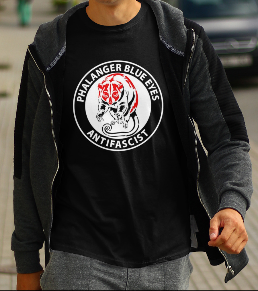 Phalanger Blue Eyes Antifascist Antifa Red White Circle T-Shirt