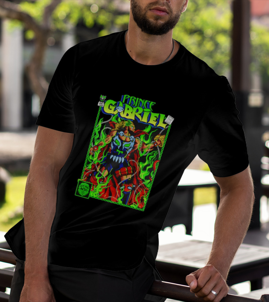 Prince Gabriel Comic Book Cover Fantasy Chain And Sword Warrior Neon Green Flames T-Shirt