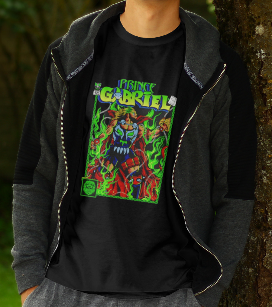 Prince Gabriel Comic Book Cover Fantasy Chain And Sword Warrior Neon Green Flames T-Shirt
