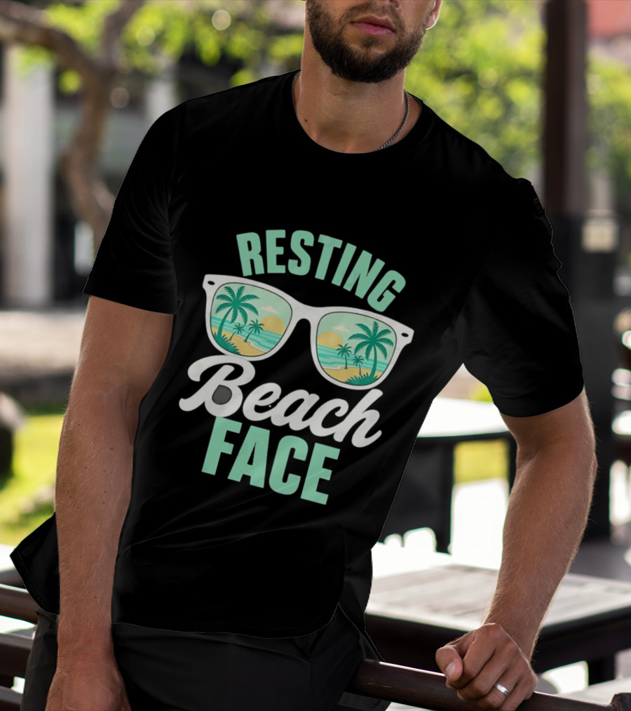 Resting Beach Face Sunglasses Palm Trees Tropical Summer Vacation T-Shirt