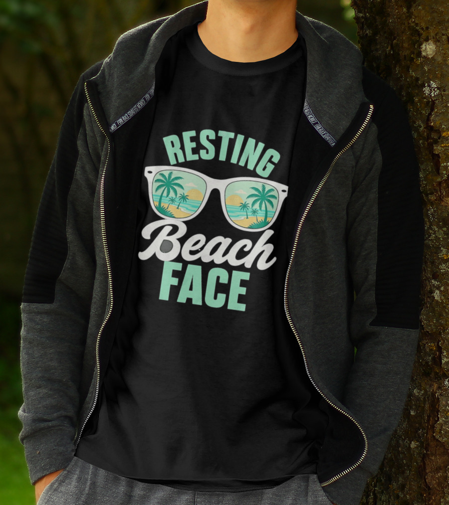 Resting Beach Face Sunglasses Palm Trees Tropical Summer Vacation T-Shirt